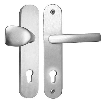 bezpečnostná kľučka na vchodové dvere BK A2, A7, bez prekrytia proti odvŕtaniu, hliník elox brúsený