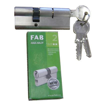 bezpečnostná cylindrická vložka FAB trieda 2, predĺžená, matný nikel, 3 kľúče