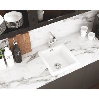 Keramický dřez SABOR 450WH, do skříňky šíře 50 cm, 450x475x215, bílý (1)