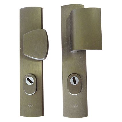bezpečnostná kľučka na vchodové dvere DIVA s prekrytím, kľučka / madlo, elox bronz F4, rozteč 72mm, VÝPREDAJ