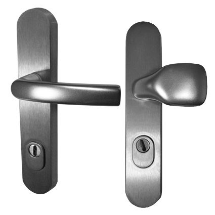 bezpečnostná kľučka na vchodové dvere BK A1, A4, s prekrytím proti odvŕtaniu, nerez elox brúsený