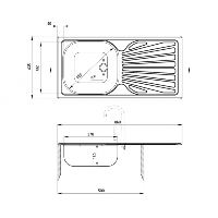 Nerezový dřez s odkapávačem TECHNO 860, do skříňky šíře 50 cm, 860x435x160 mm (1)